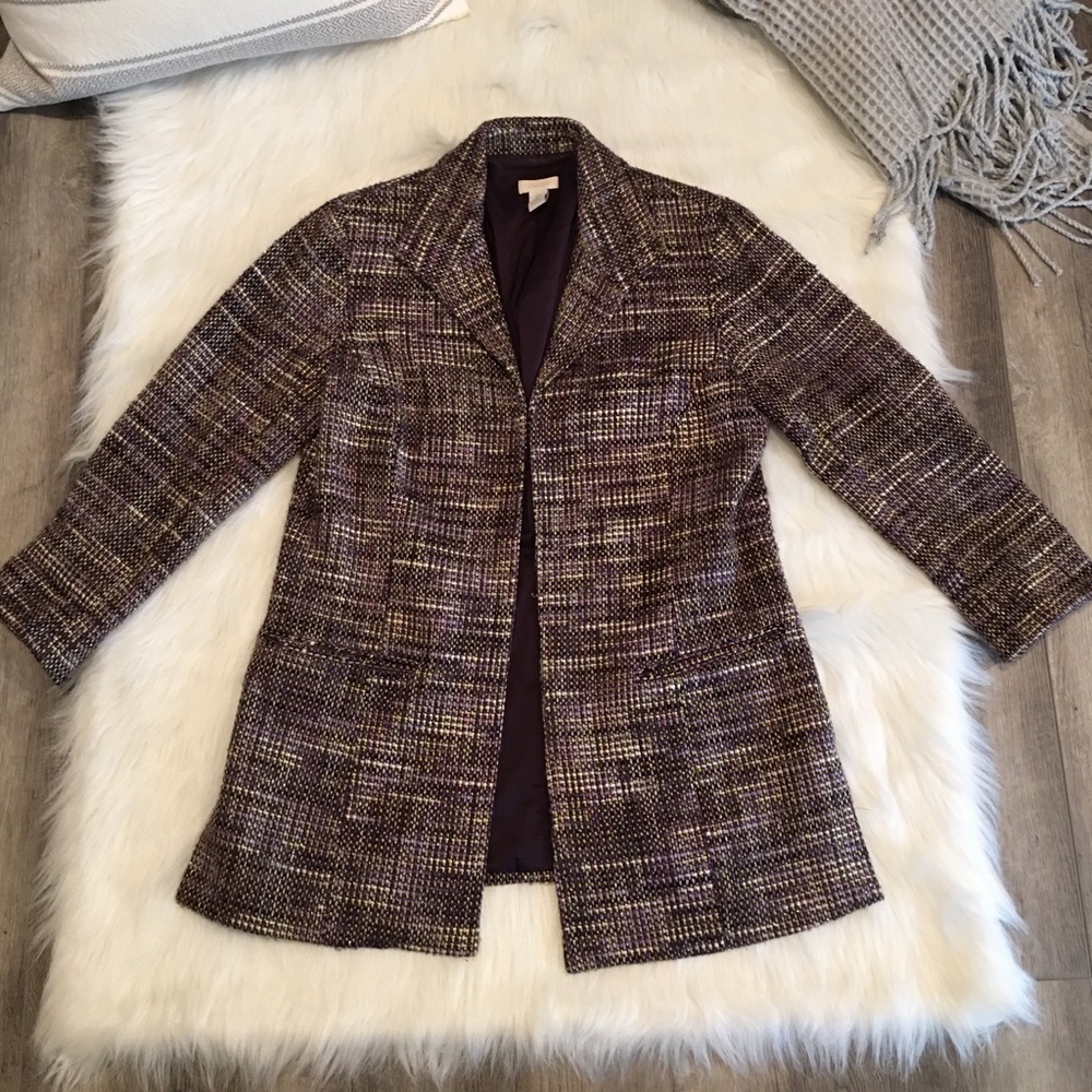 Chicos Purple Tweed Suit Open Suit Jacket Blazer